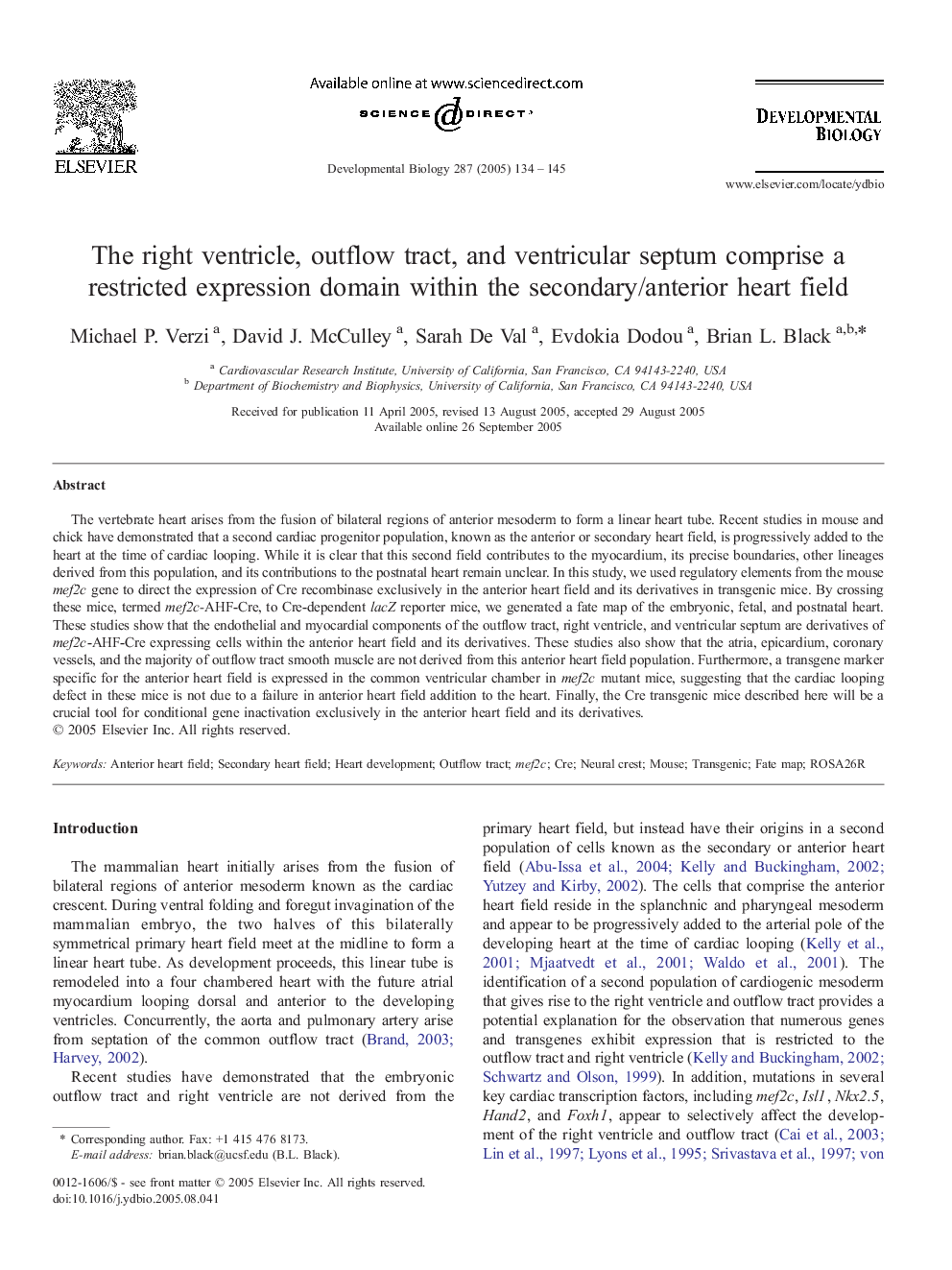 The right ventricle, outflow tract, and ventricular septum comprise a restricted expression domain within the secondary/anterior heart field