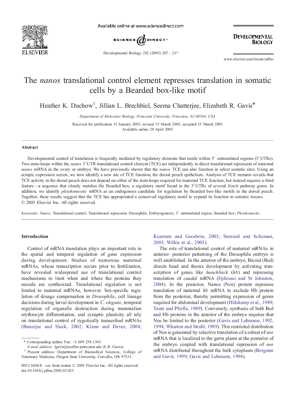 The nanos translational control element represses translation in somatic cells by a Bearded box-like motif