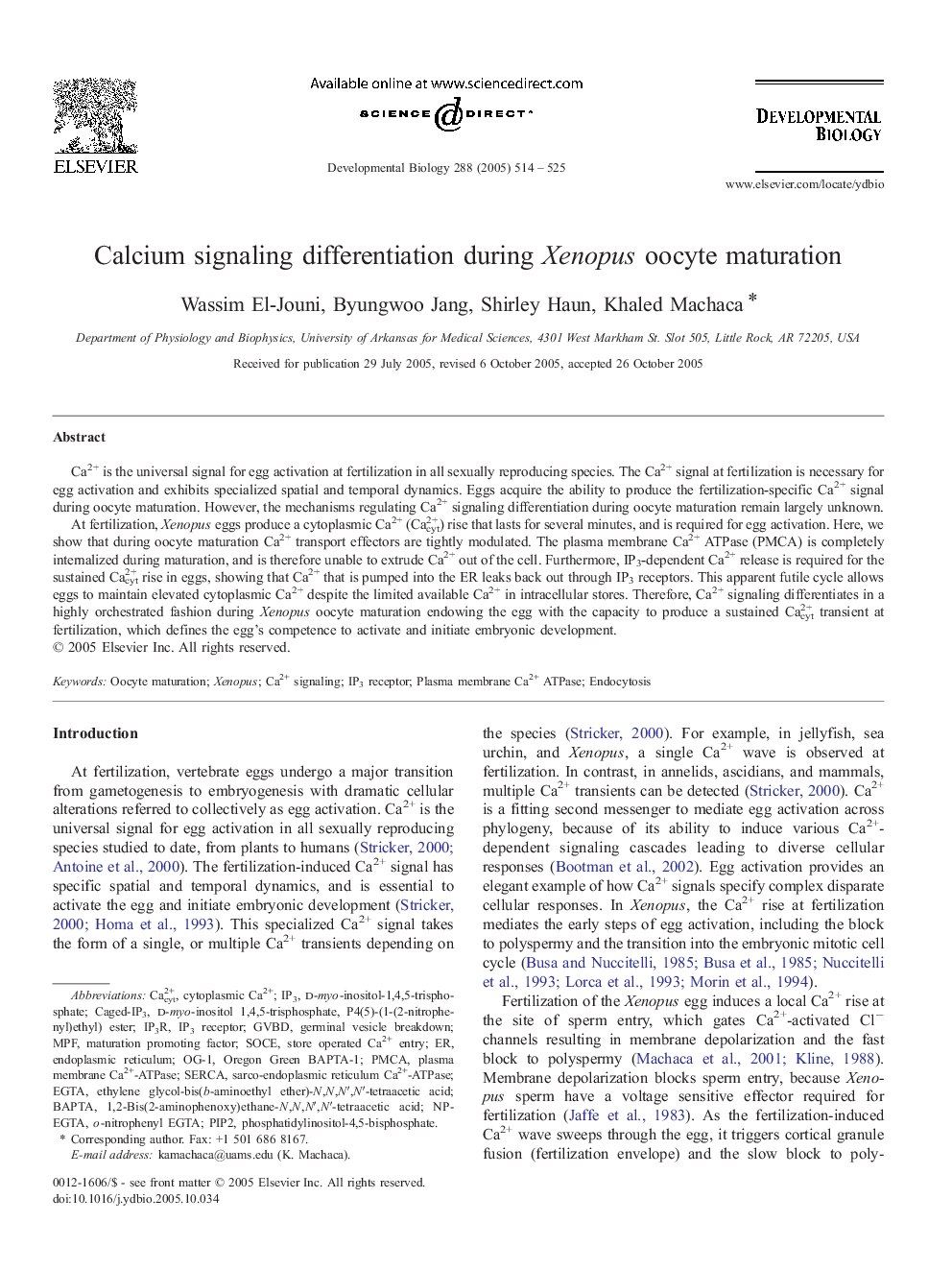 Calcium signaling differentiation during Xenopus oocyte maturation