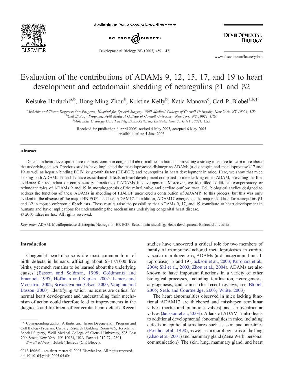 Evaluation of the contributions of ADAMs 9, 12, 15, 17, and 19 to heart development and ectodomain shedding of neuregulins Î²1 and Î²2