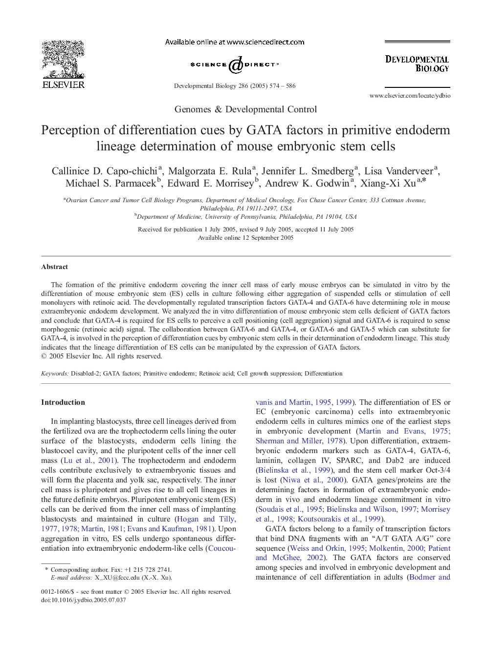 Perception of differentiation cues by GATA factors in primitive endoderm lineage determination of mouse embryonic stem cells