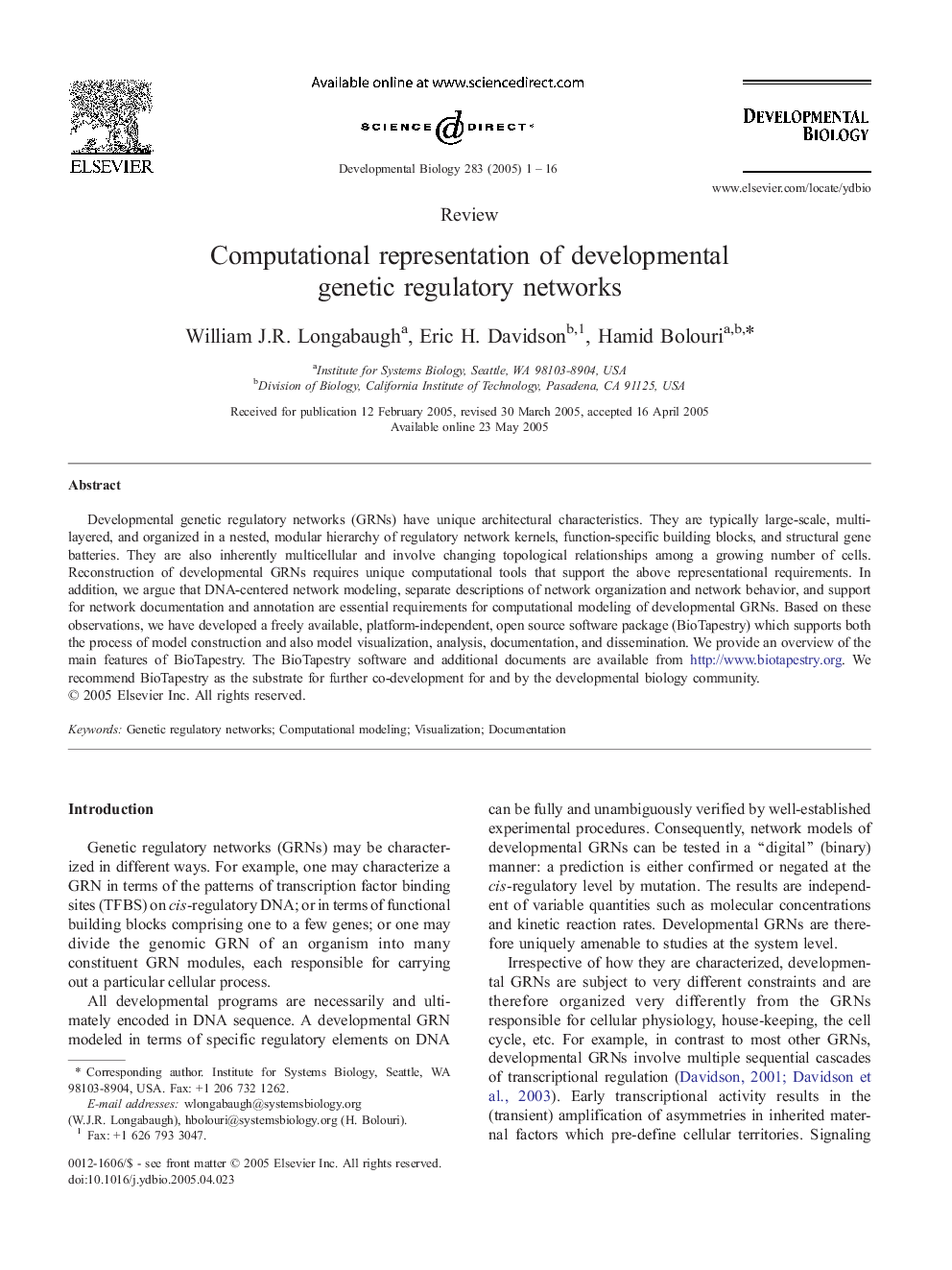 Computational representation of developmental genetic regulatory networks