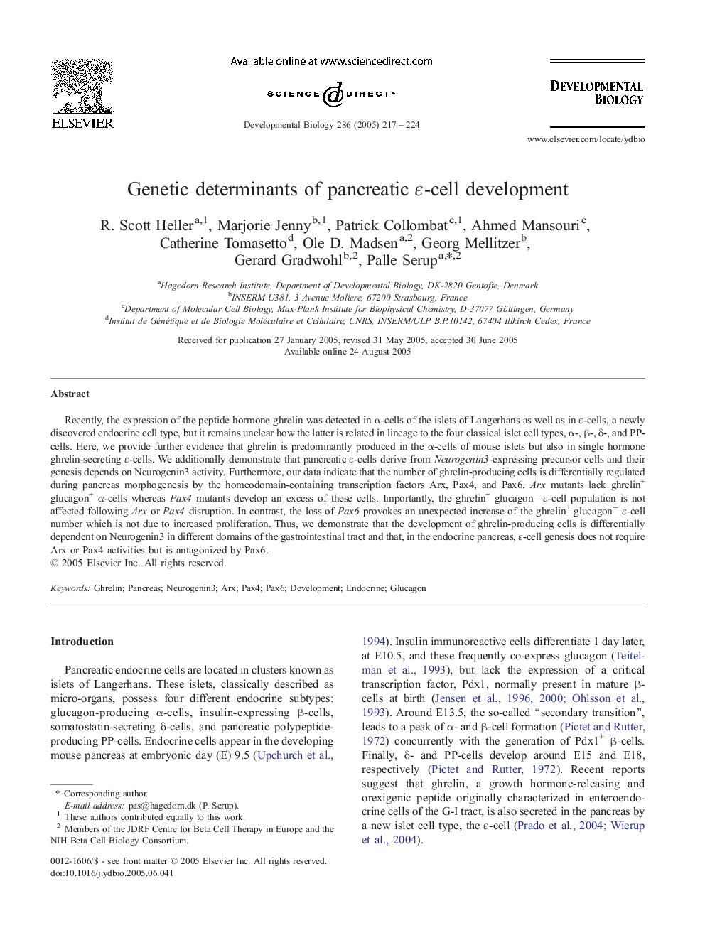 Genetic determinants of pancreatic Îµ-cell development