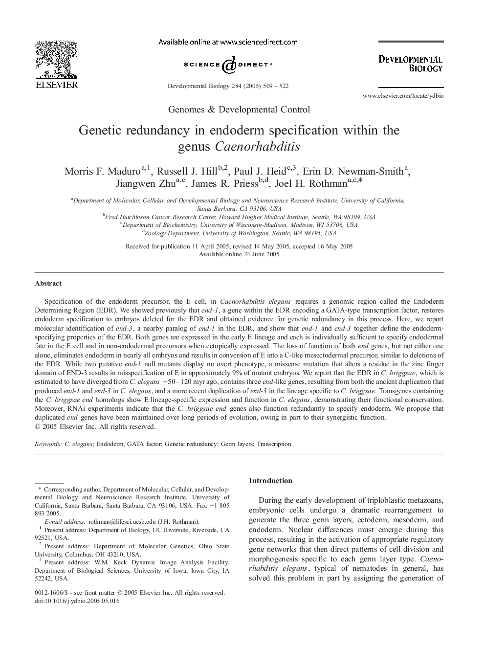 Genetic redundancy in endoderm specification within the genus Caenorhabditis