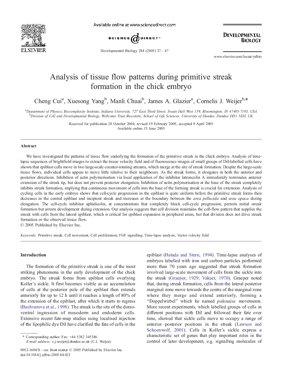 Analysis of tissue flow patterns during primitive streak formation in the chick embryo