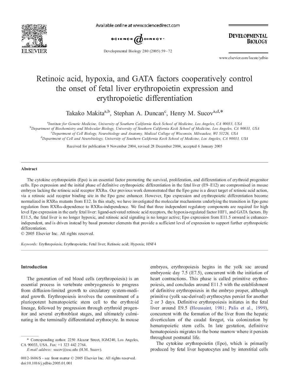 Retinoic acid, hypoxia, and GATA factors cooperatively control the onset of fetal liver erythropoietin expression and erythropoietic differentiation