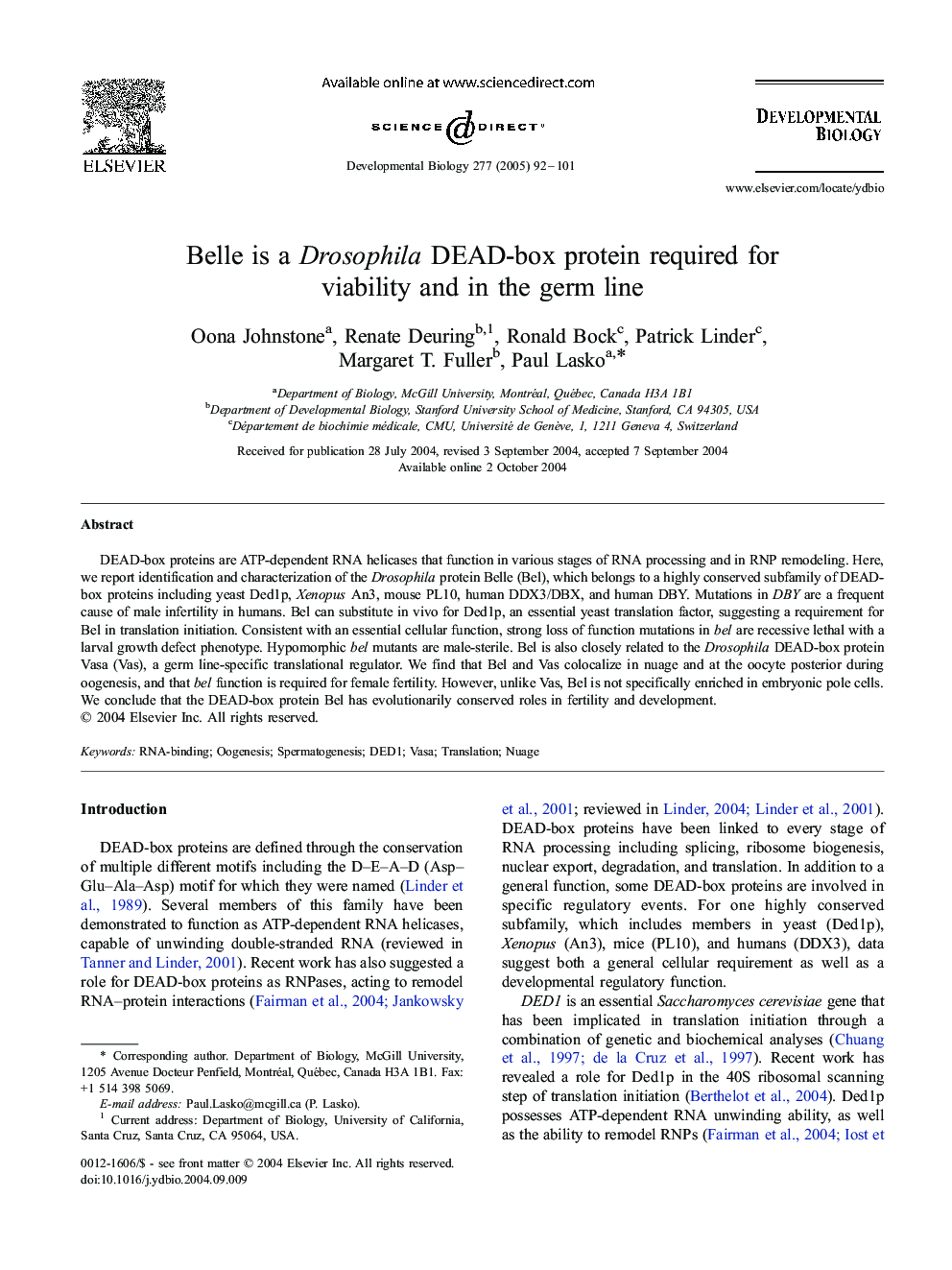 Belle is a Drosophila DEAD-box protein required for viability and in the germ line