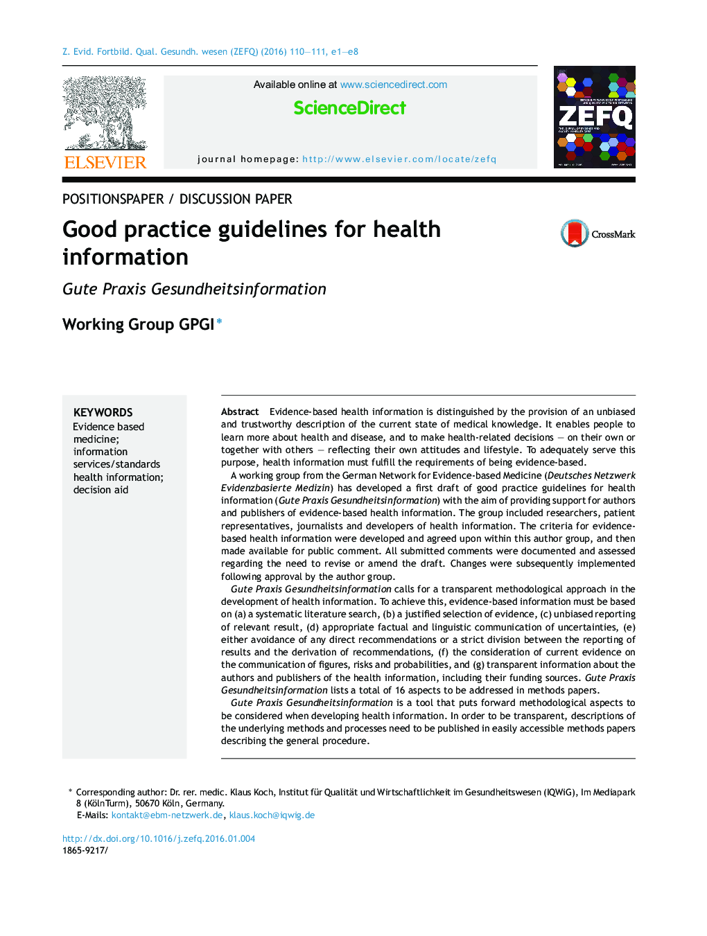 Good practice guidelines for health information