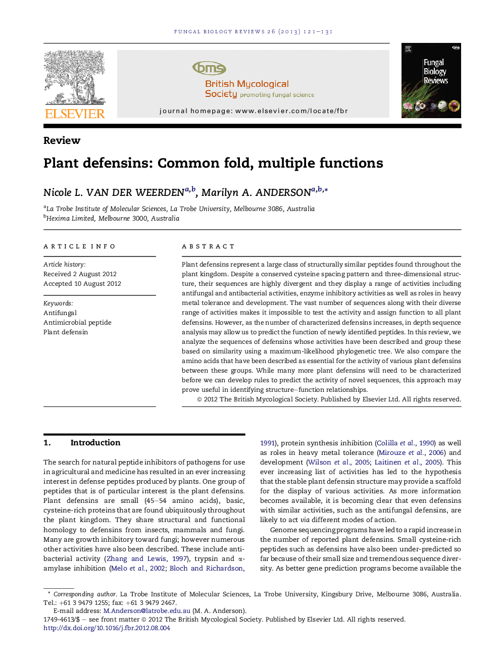 Plant defensins: Common fold, multiple functions