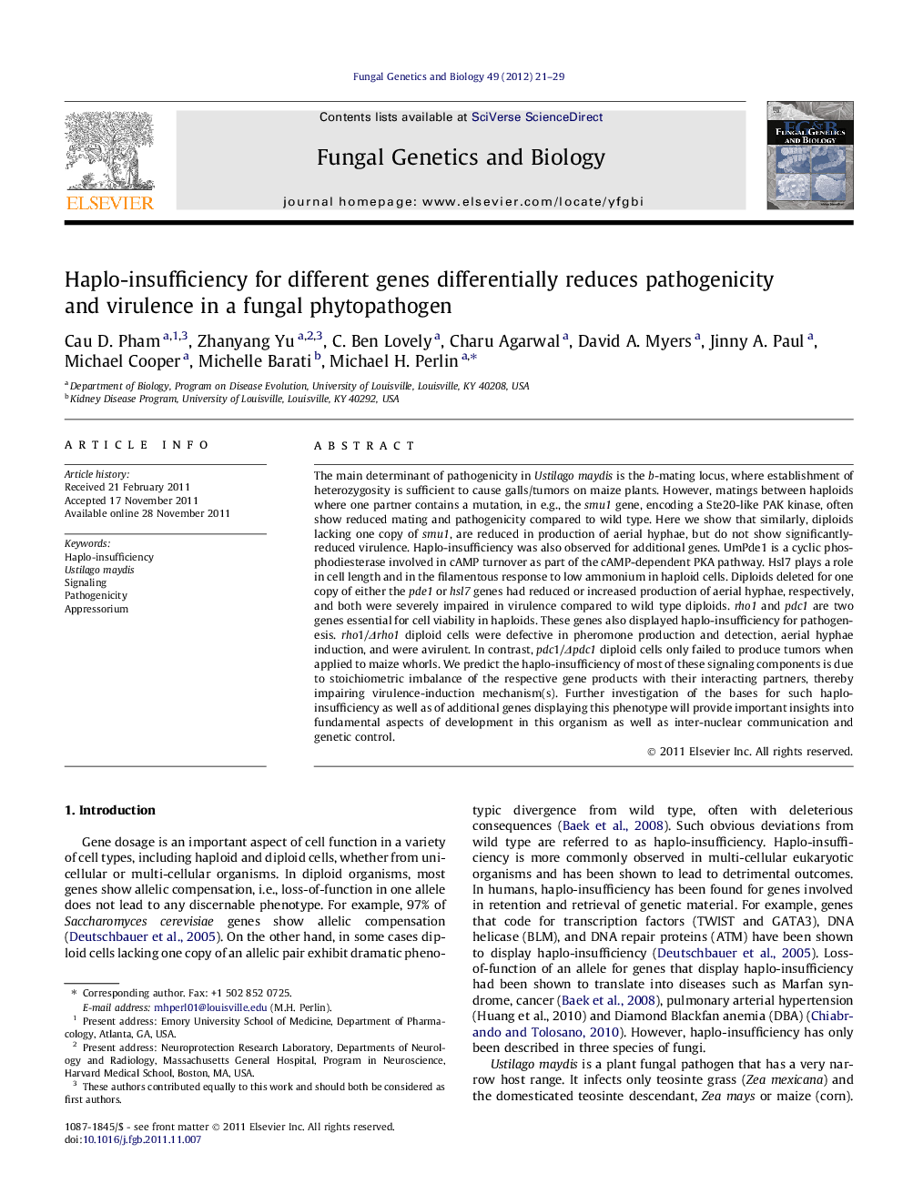 Haplo-insufficiency for different genes differentially reduces pathogenicity and virulence in a fungal phytopathogen