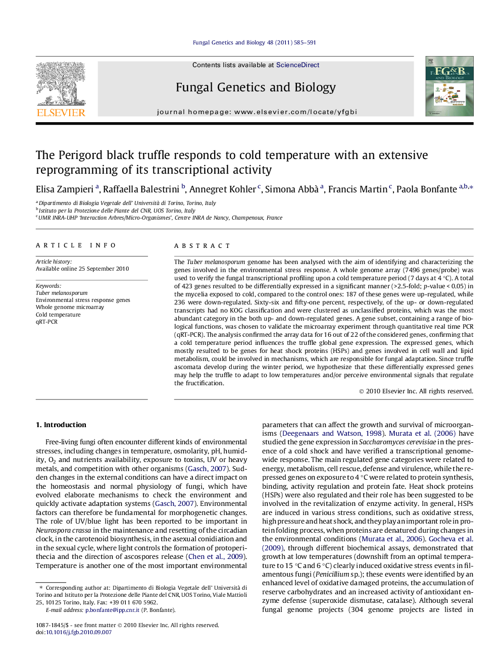 The Perigord black truffle responds to cold temperature with an extensive reprogramming of its transcriptional activity