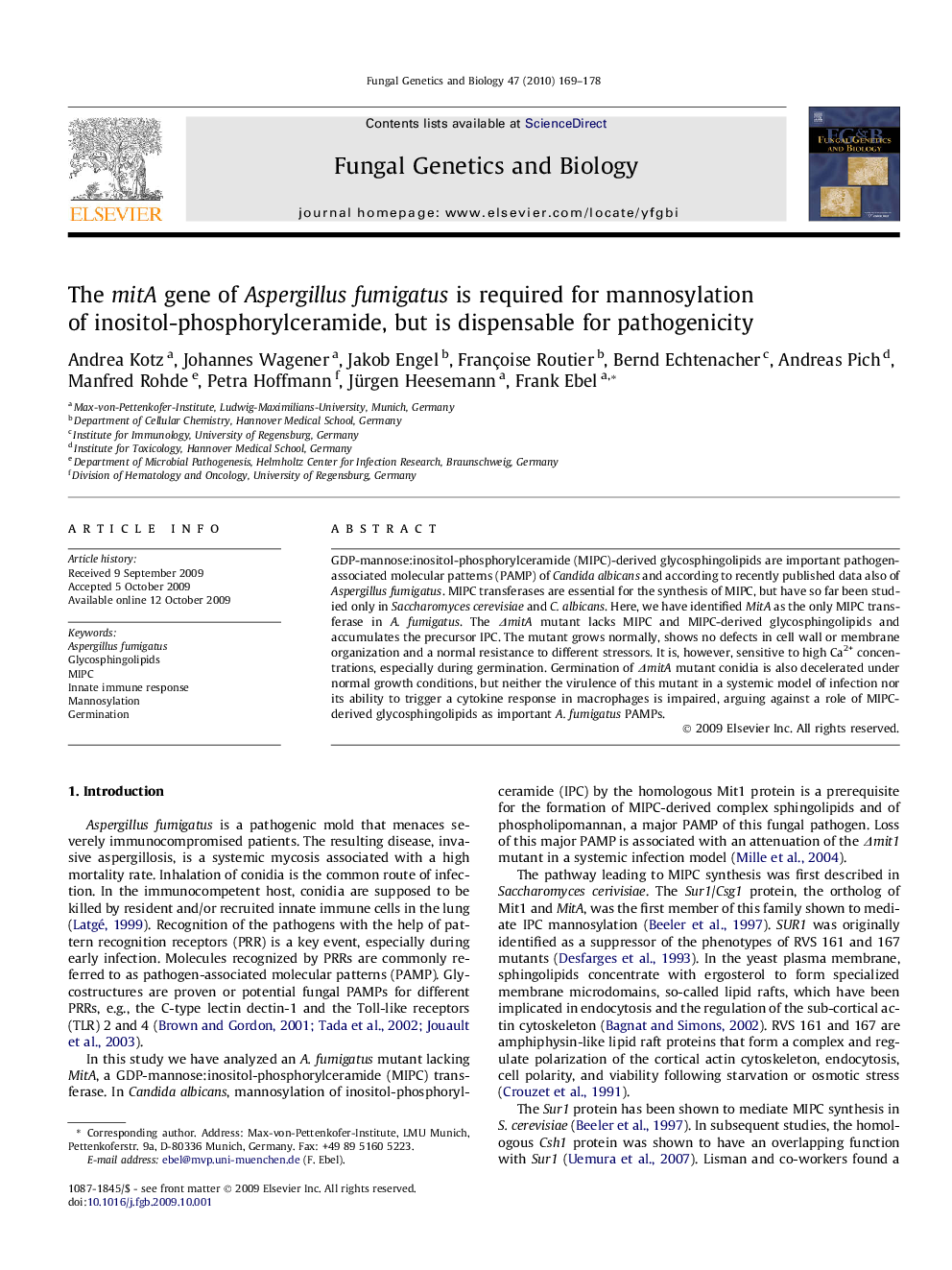 The mitA gene of Aspergillus fumigatus is required for mannosylation of inositol-phosphorylceramide, but is dispensable for pathogenicity