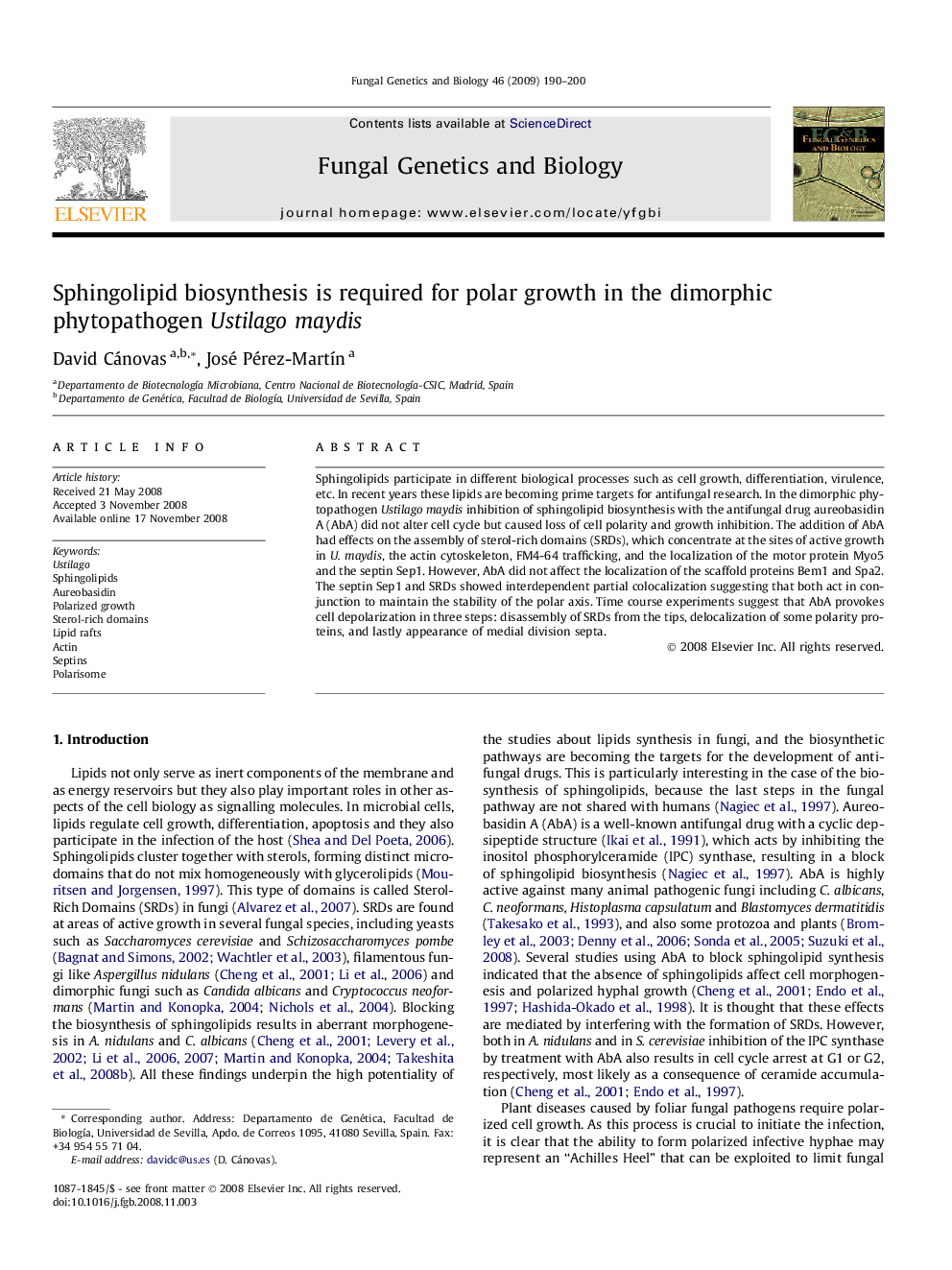 Sphingolipid biosynthesis is required for polar growth in the dimorphic phytopathogen Ustilago maydis