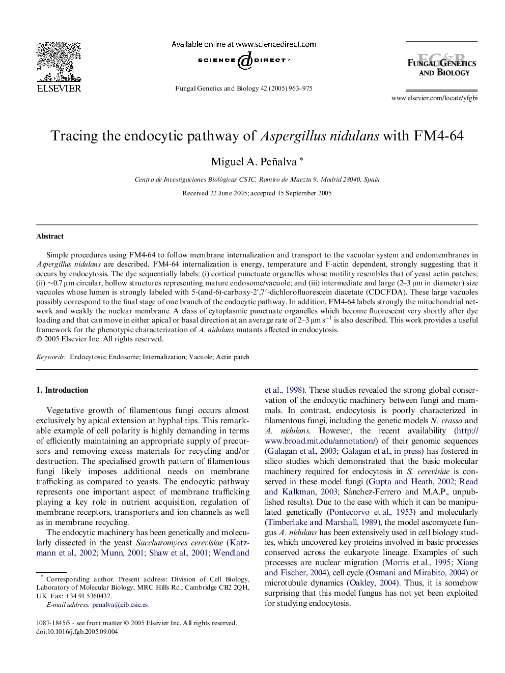 Tracing the endocytic pathway of Aspergillus nidulans with FM4-64