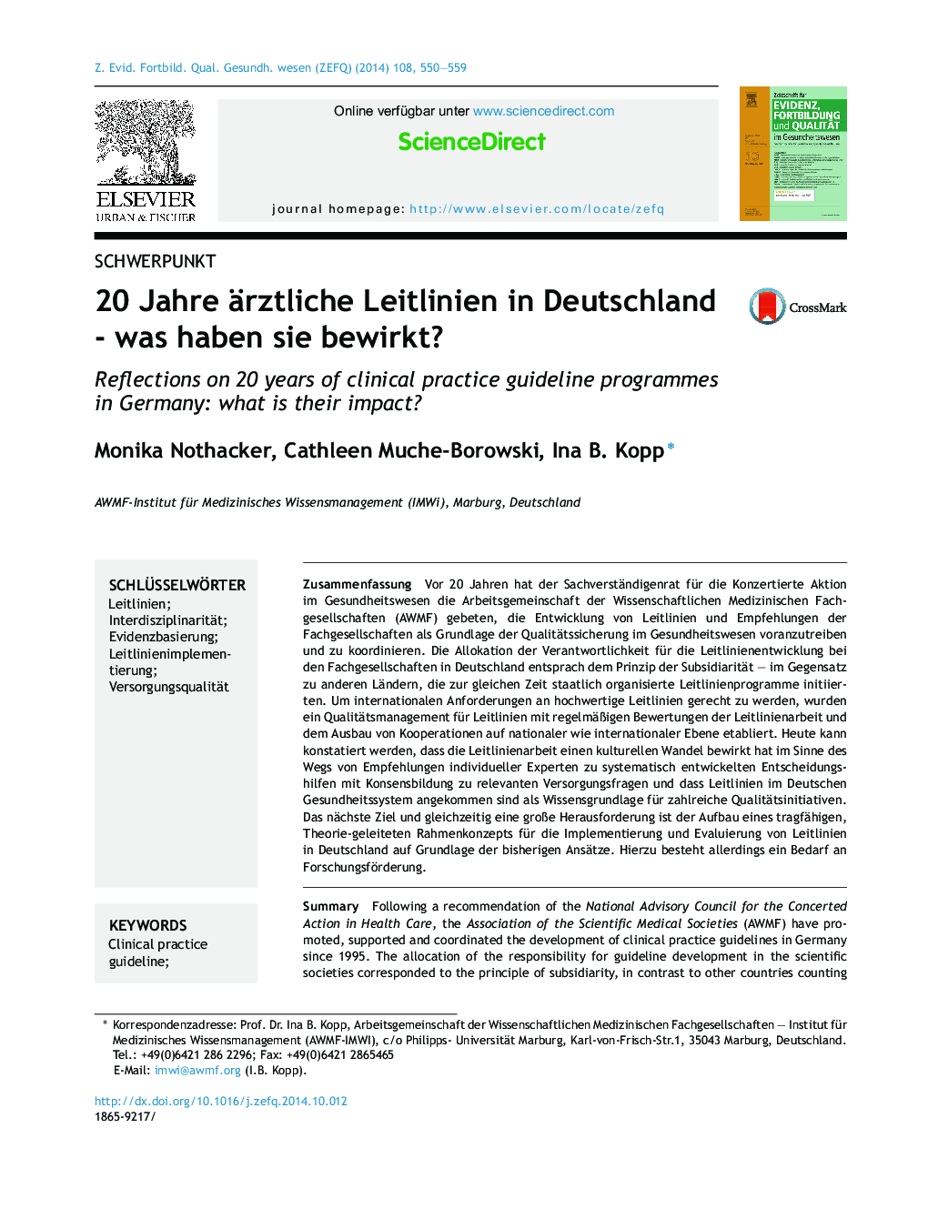 20 Jahre ärztliche Leitlinien in Deutschland - was haben sie bewirkt?