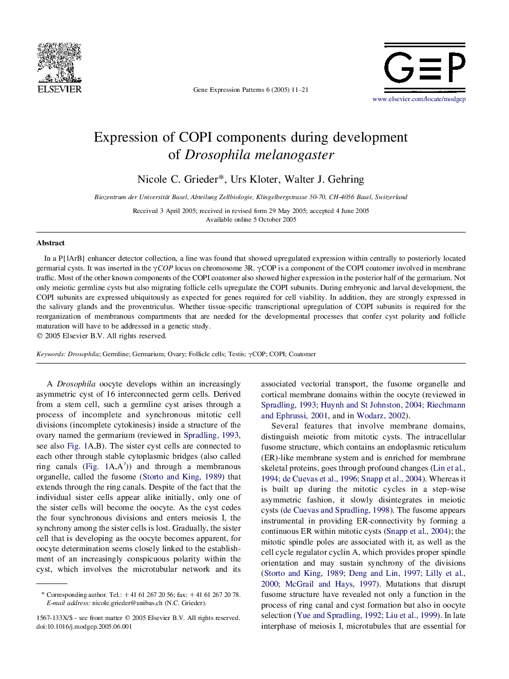 Expression of COPI components during development of Drosophila melanogaster