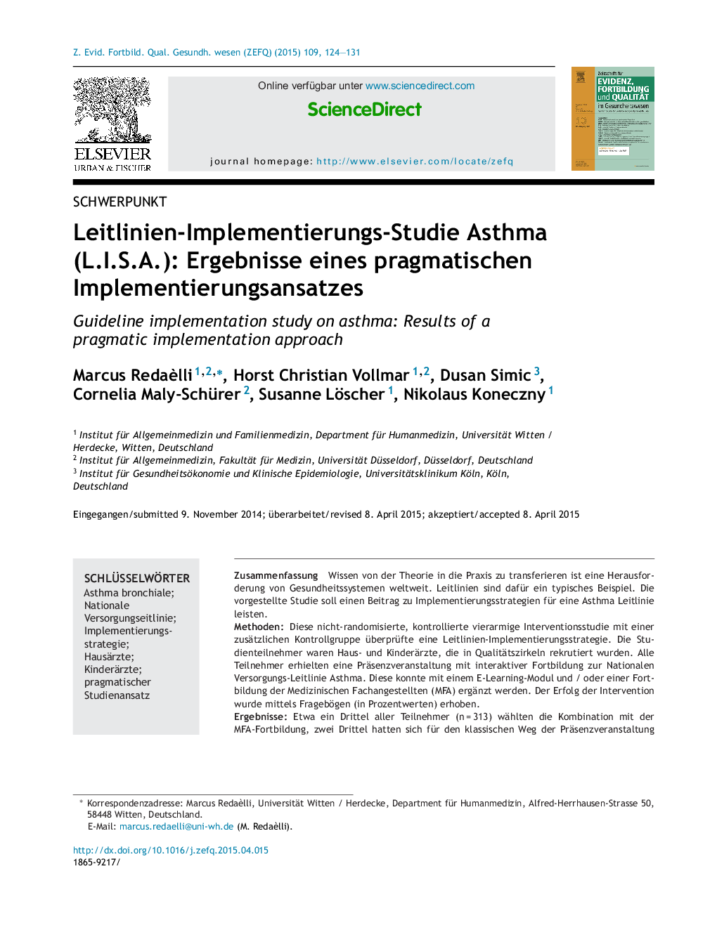 Leitlinien-Implementierungs-Studie Asthma (L.I.S.A.): Ergebnisse eines pragmatischen Implementierungsansatzes
