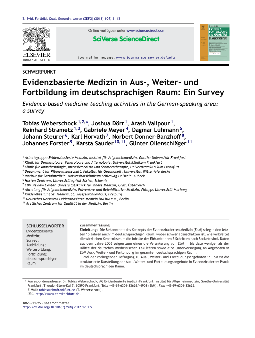Evidenzbasierte Medizin in Aus-, Weiter- und Fortbildung im deutschsprachigen Raum: Ein Survey