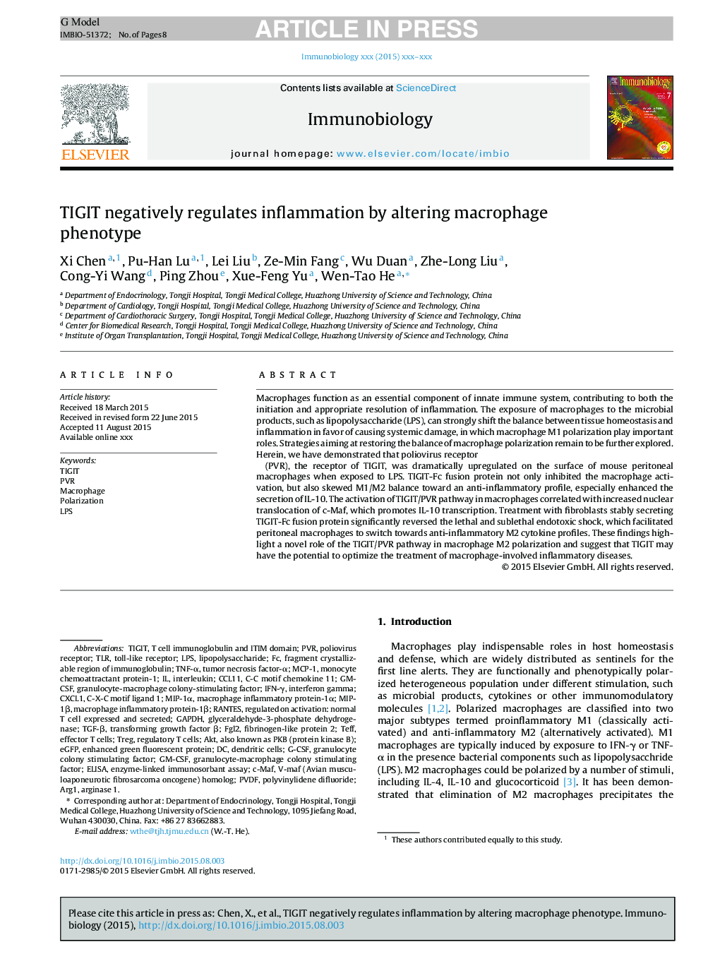 TIGIT negatively regulates inflammation by altering macrophage phenotype