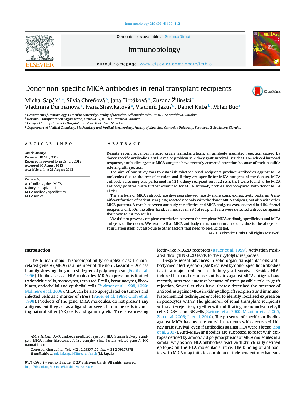 Donor non-specific MICA antibodies in renal transplant recipients