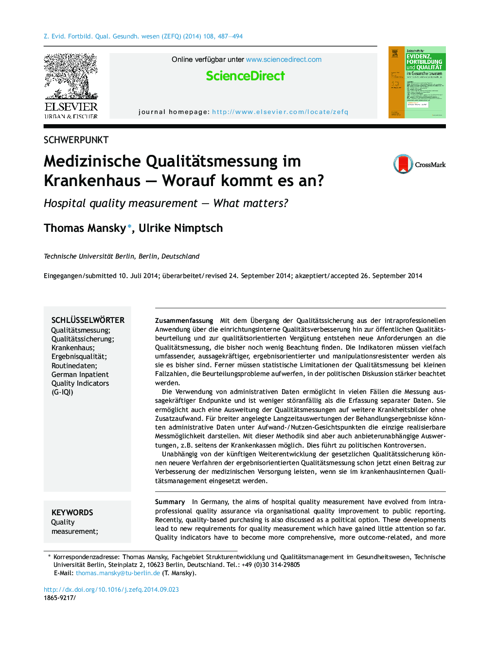 Medizinische Qualitätsmessung im Krankenhaus – Worauf kommt es an?