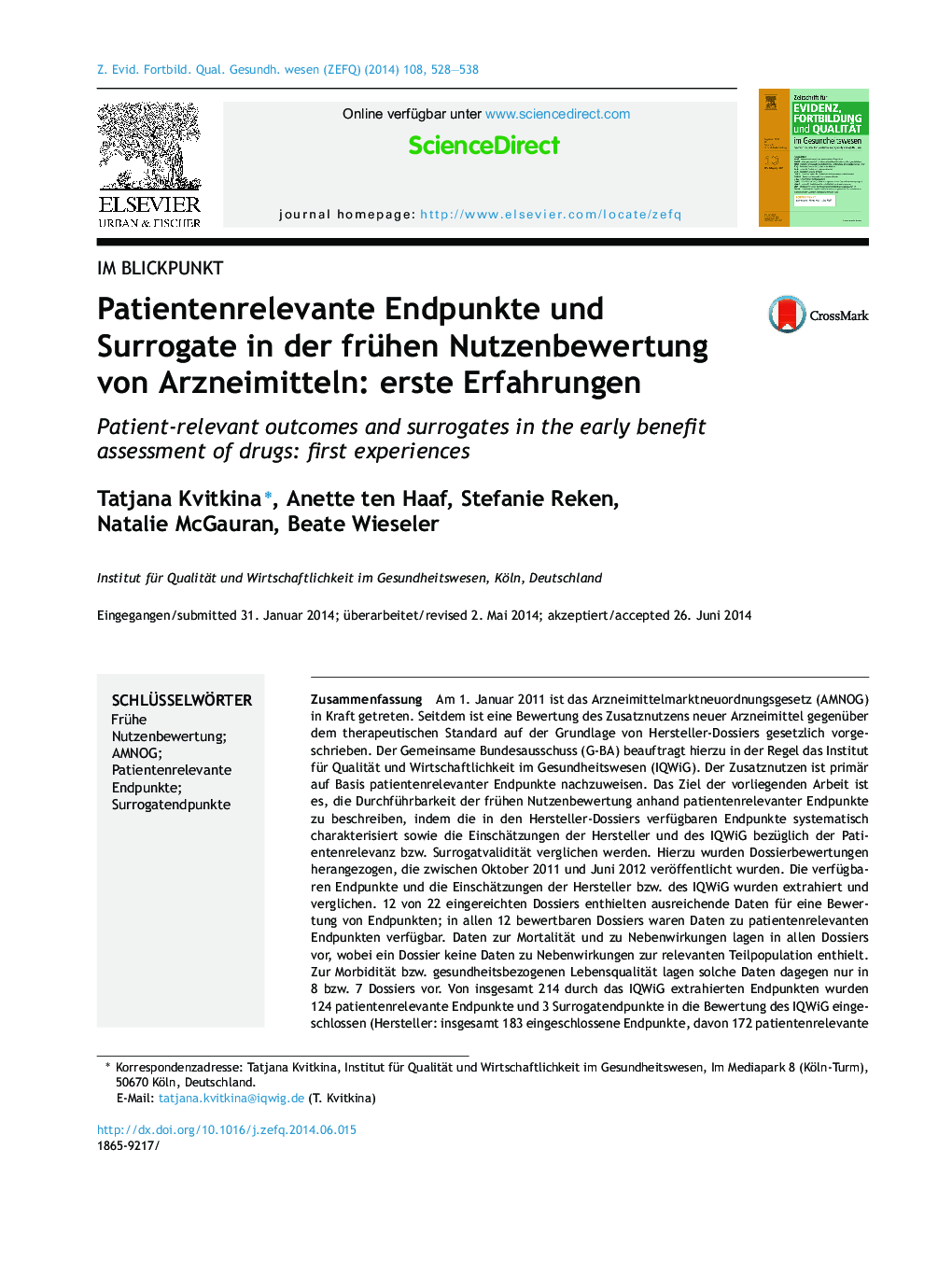 Patientenrelevante Endpunkte und Surrogate in der frühen Nutzenbewertung von Arzneimitteln: erste Erfahrungen