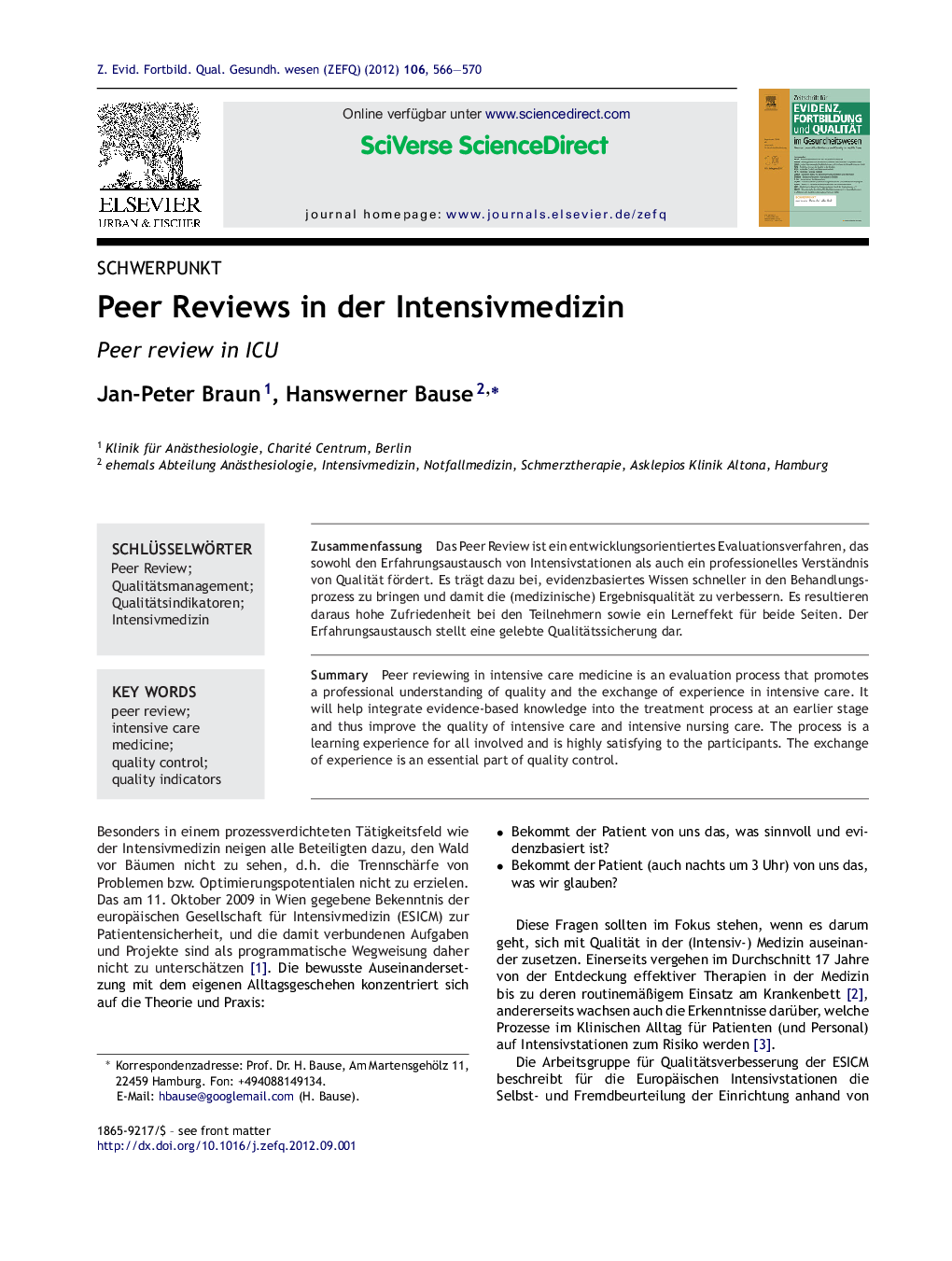 Peer Reviews in der Intensivmedizin