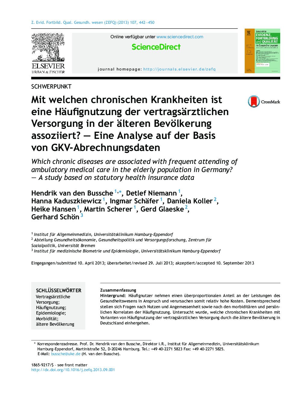 Mit welchen chronischen Krankheiten ist eine Häufignutzung der vertragsärztlichen Versorgung in der älteren Bevölkerung assoziiert? – Eine Analyse auf der Basis von GKV-Abrechnungsdaten