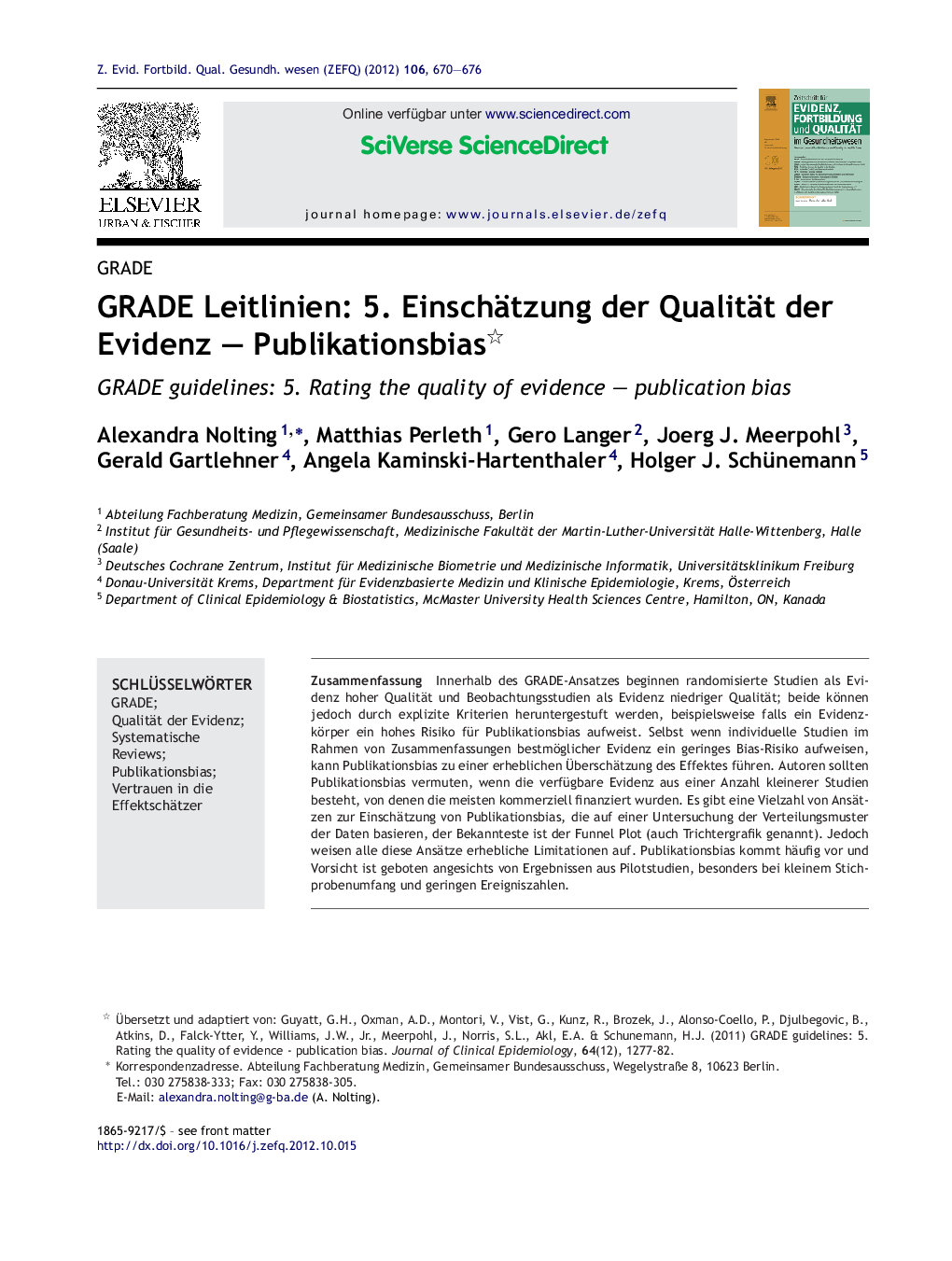 GRADE Leitlinien: 5. Einschätzung der Qualität der Evidenz – Publikationsbias 