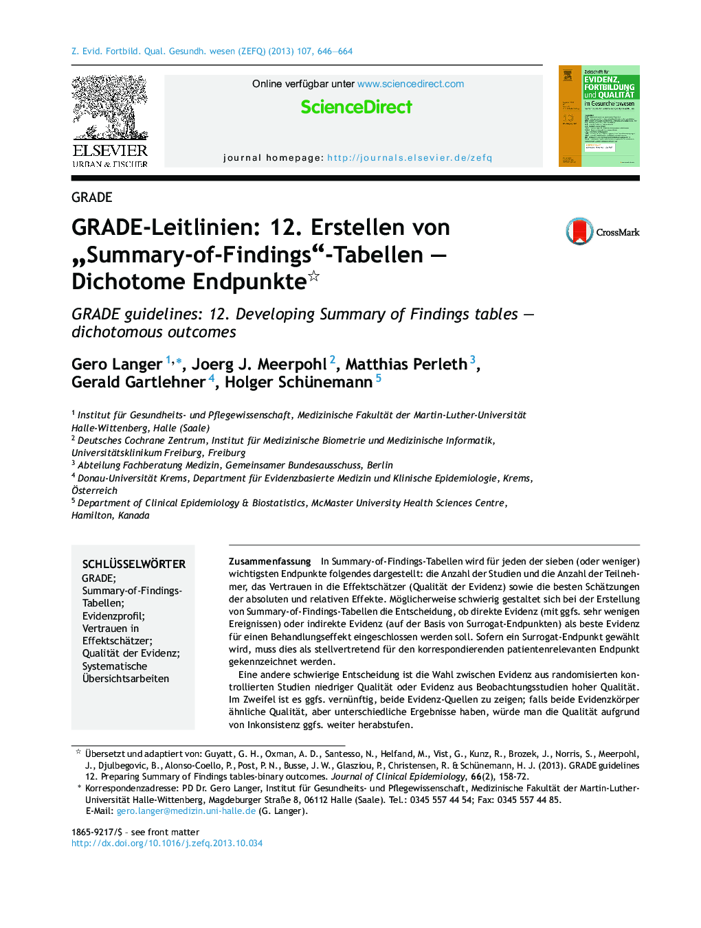 GRADE-Leitlinien: 12. Erstellen von „Summary-of-Findings“-Tabellen – Dichotome Endpunkte 