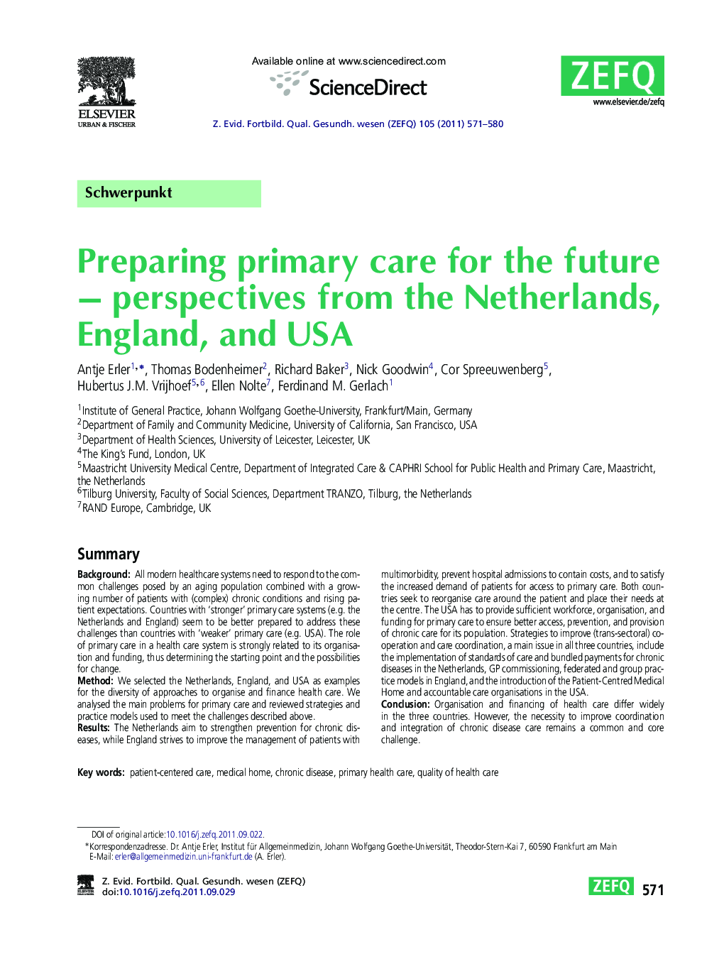 Preparing primary care for the future – perspectives from the Netherlands, England, and USA
