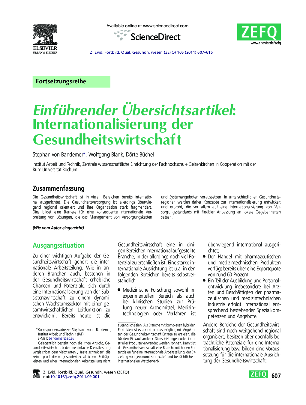 Einführender Übersichtsartikel: Internationalisierung der Gesundheitswirtschaft