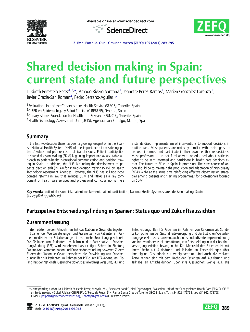 Shared decision making in Spain: current state and future perspectives