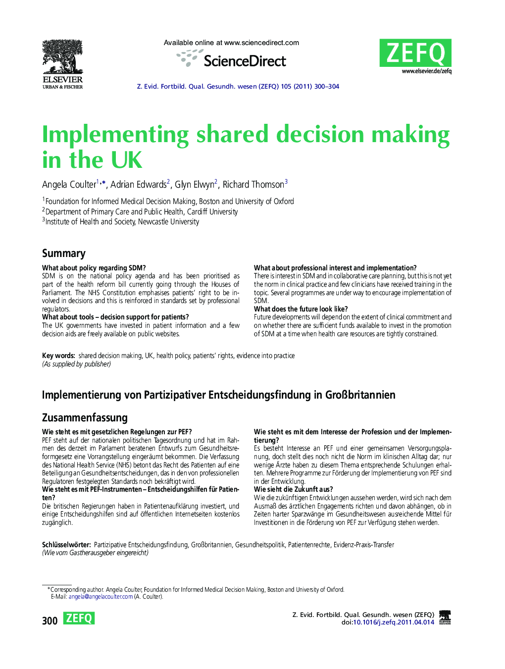 Implementing shared decision making in the UK