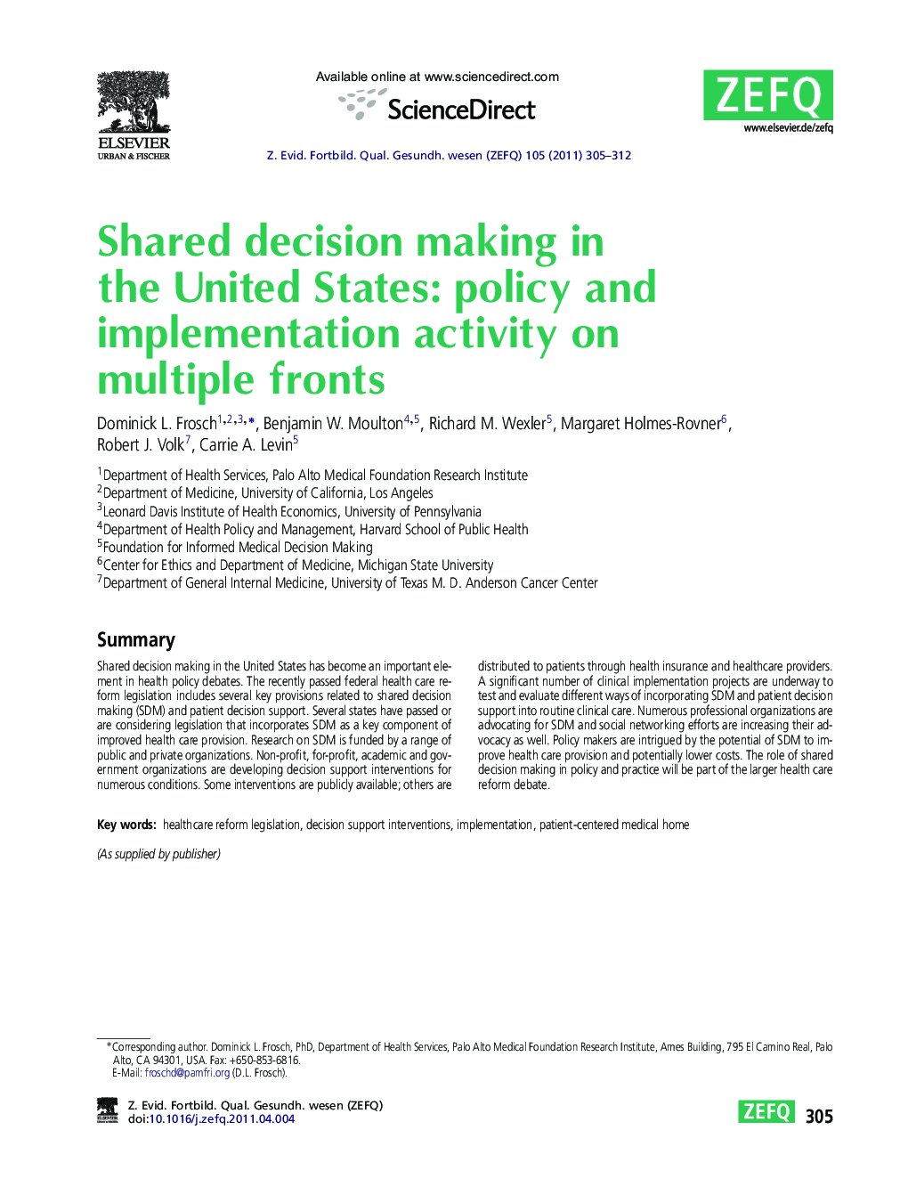 Shared decision making in the United States: policy and implementation activity on multiple fronts