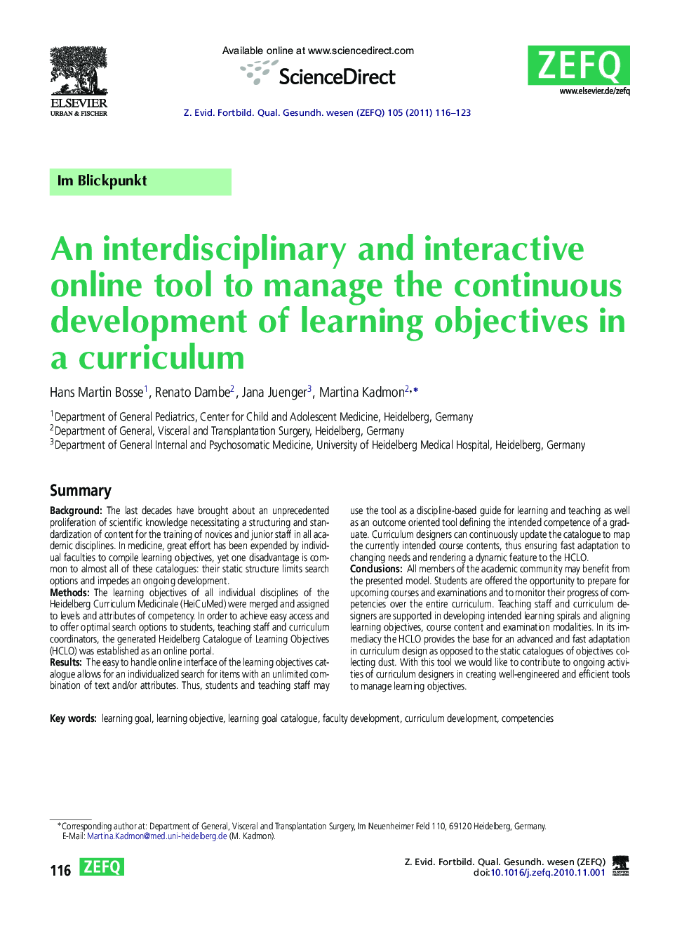 An interdisciplinary and interactive online tool to manage the continuous development of learning objectives in a curriculum