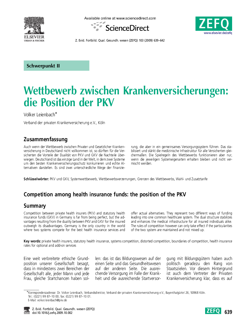 عکس صفحه اول مقاله: Wettbewerb zwischen Krankenversicherungen: die Position der PKV Wettbewerb zwischen Krankenversicherungen: die Position der PKV