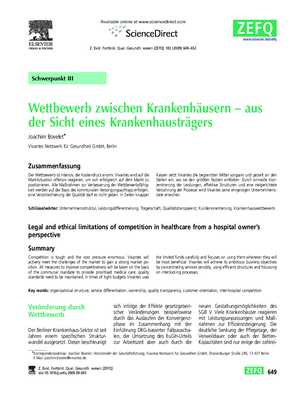 Wettbewerb zwischen Krankenhäusern – aus der Sicht eines Krankenhausträgers