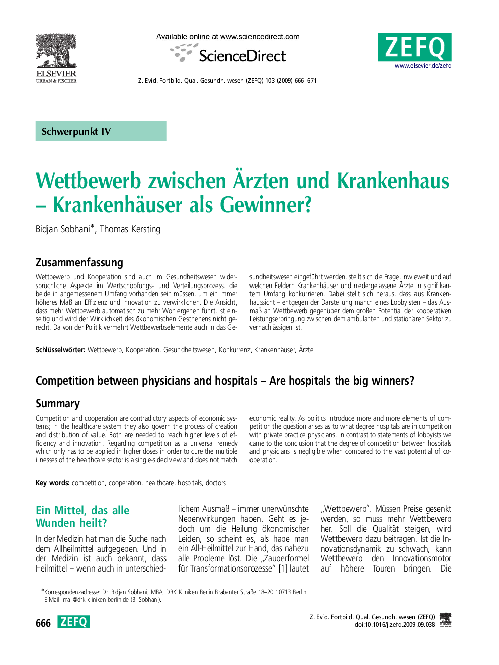 Wettbewerb zwischen Ãrzten und Krankenhaus - Krankenhäuser als Gewinner?