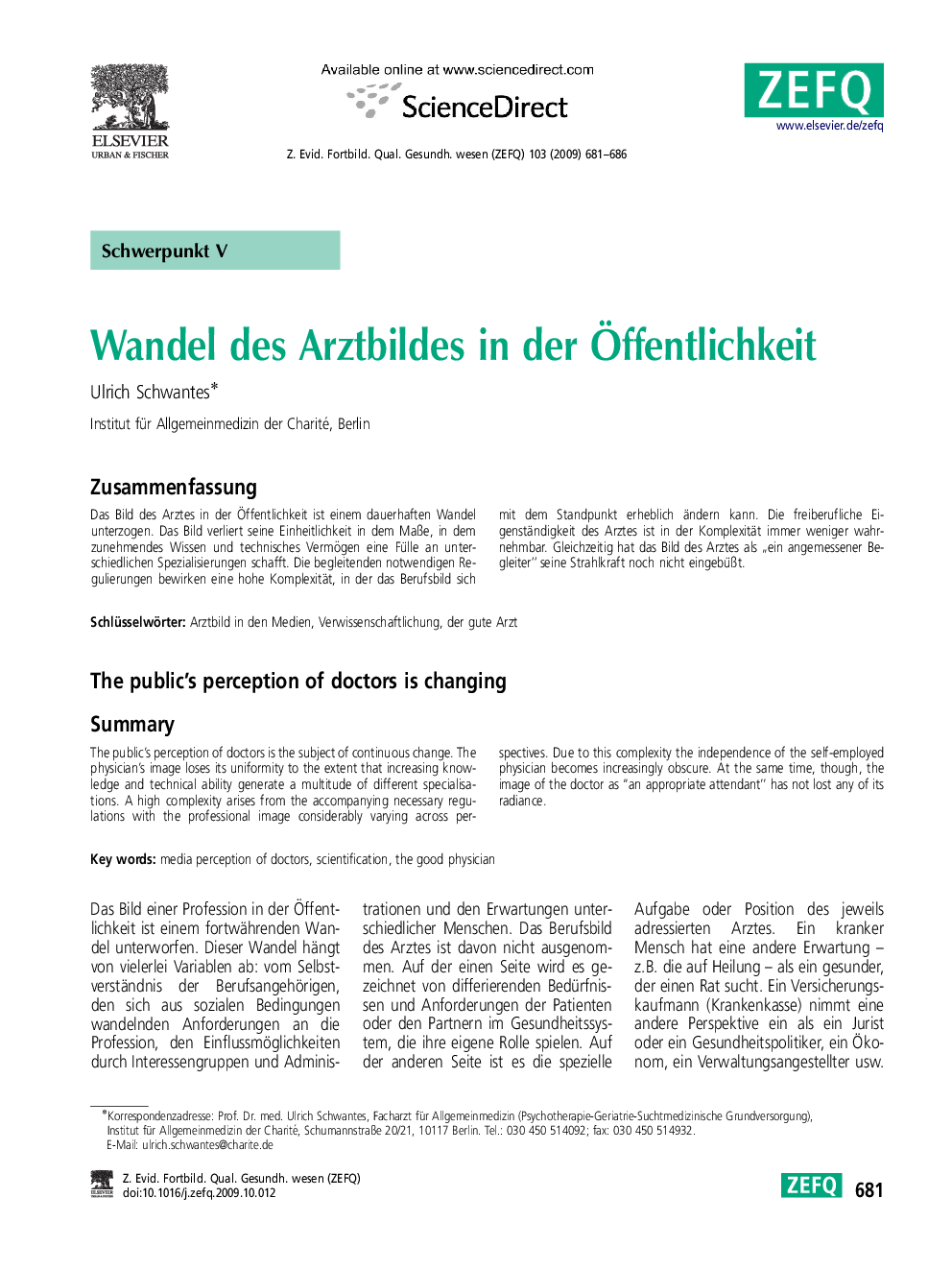 عکس صفحه اول مقاله: Wandel des Arztbildes in der Öffentlichkeit Wandel des Arztbildes in der Öffentlichkeit