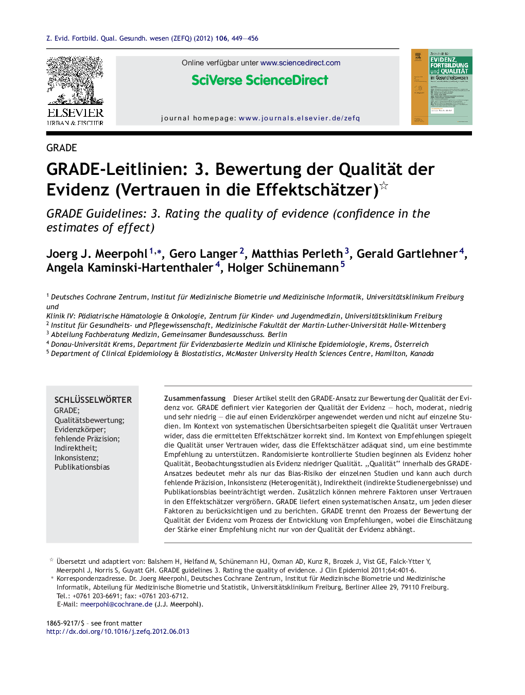 GRADE-Leitlinien: 3. Bewertung der Qualität der Evidenz (Vertrauen in die Effektschätzer) 