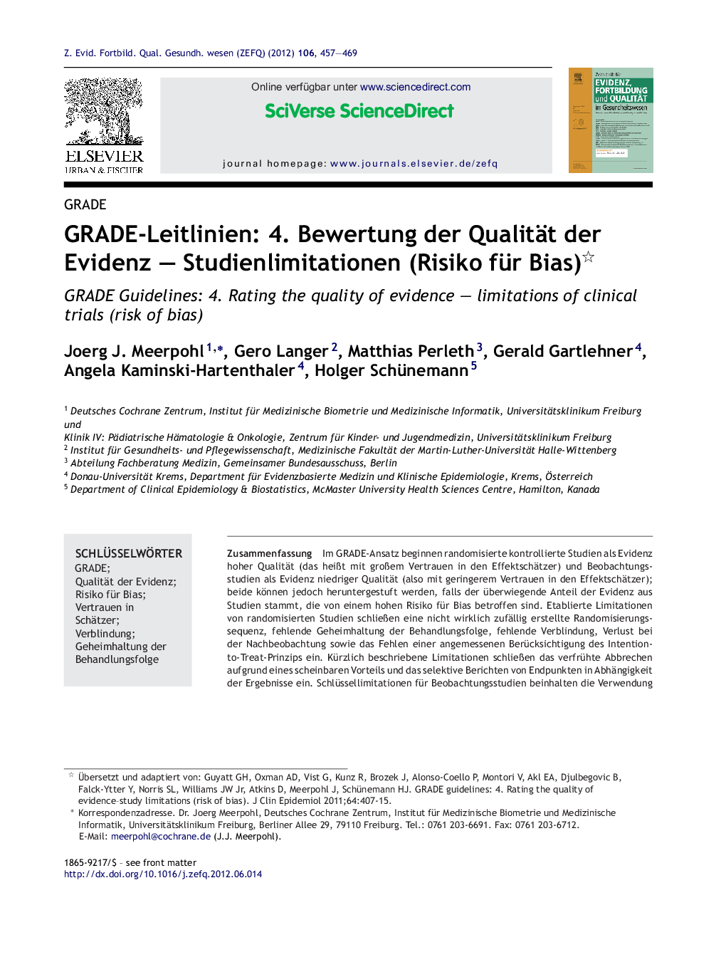 GRADE-Leitlinien: 4. Bewertung der Qualität der Evidenz – Studienlimitationen (Risiko für Bias) 