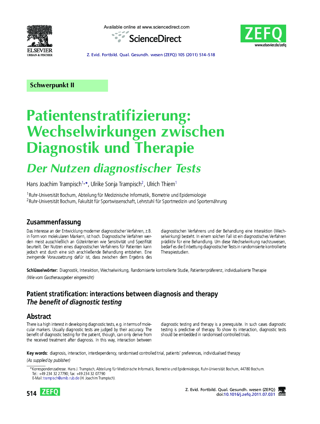 Patientenstratifizierung: Wechselwirkungen zwischen Diagnostik und Therapie: Der Nutzen diagnostischer Tests