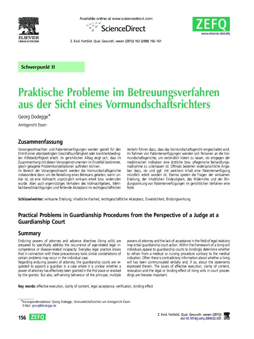 Praktische Probleme im Betreuungsverfahren aus der Sicht eines Vormundschaftsrichters