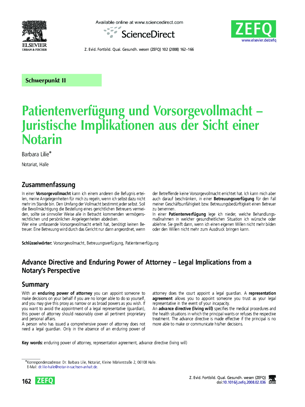 Patientenverfügung und Vorsorgevollmacht – Juristische Implikationen aus der Sicht einer Notarin