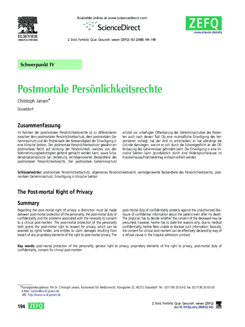 Postmortale Persönlichkeitsrechte