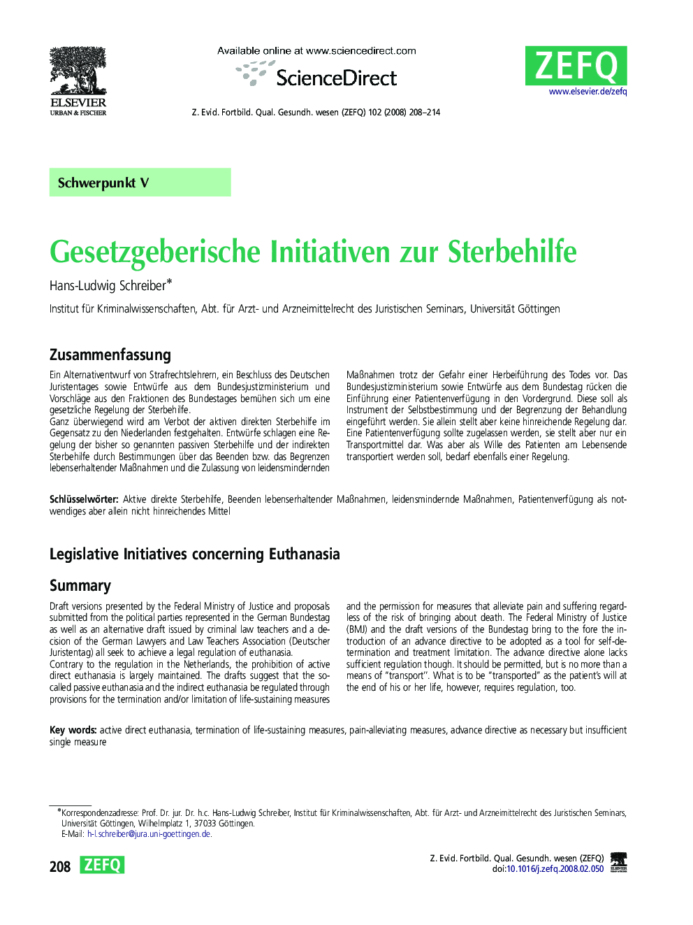 Gesetzgeberische Initiativen zur Sterbehilfe