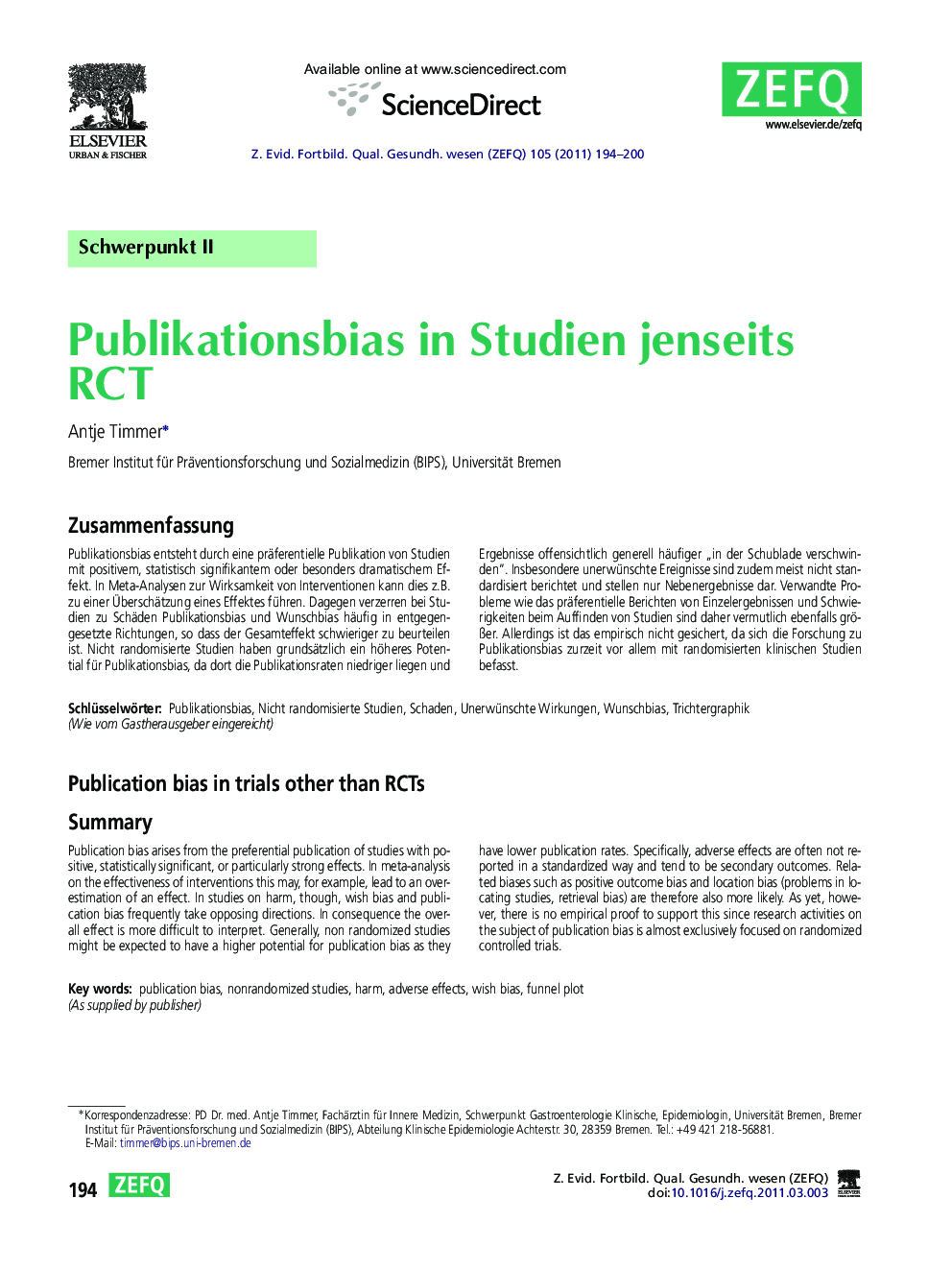 Publikationsbias in Studien jenseits RCT