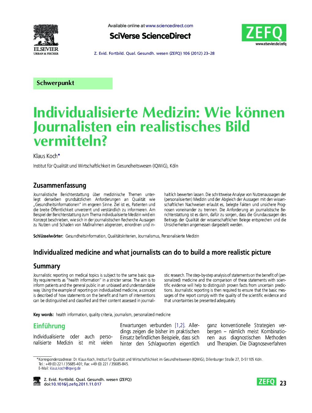 Individualisierte Medizin: Wie können Journalisten ein realistisches Bild vermitteln?