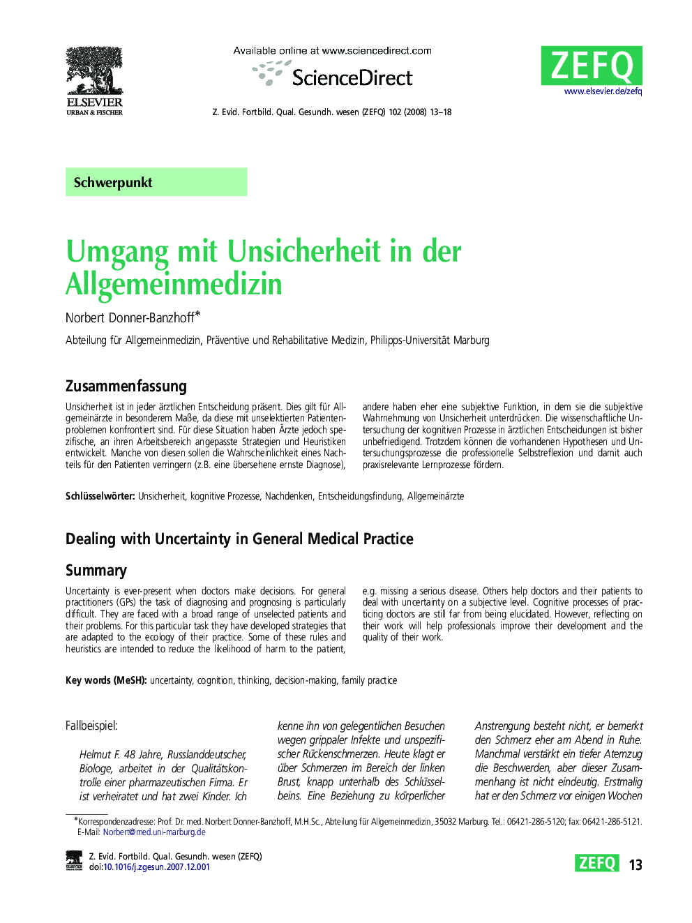 Umgang mit Unsicherheit in der Allgemeinmedizin